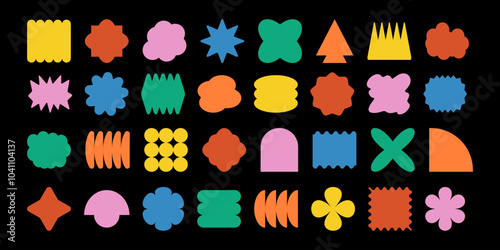 Set y2k geometric shape. Brutalism shapes, minimalist geometric elements, abstract forms.