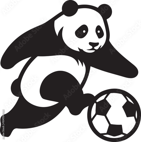 panda playing football vector art