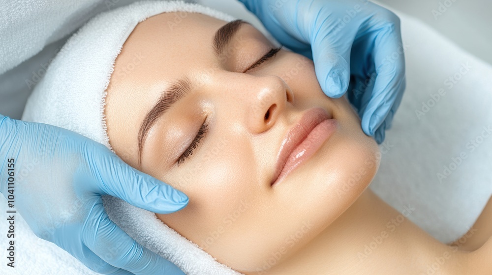 Relaxed woman receiving a facial treatment in a spa environment. Relaxed woman receiving a facial treatment in a spa environment.
