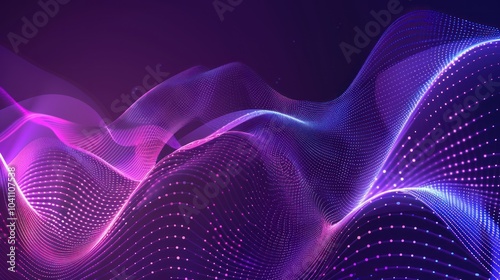 Abstract Purple and Blue Wave with Glowing Dots
