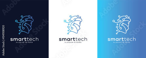 artificial intelligence head technology vector logo design inspiration