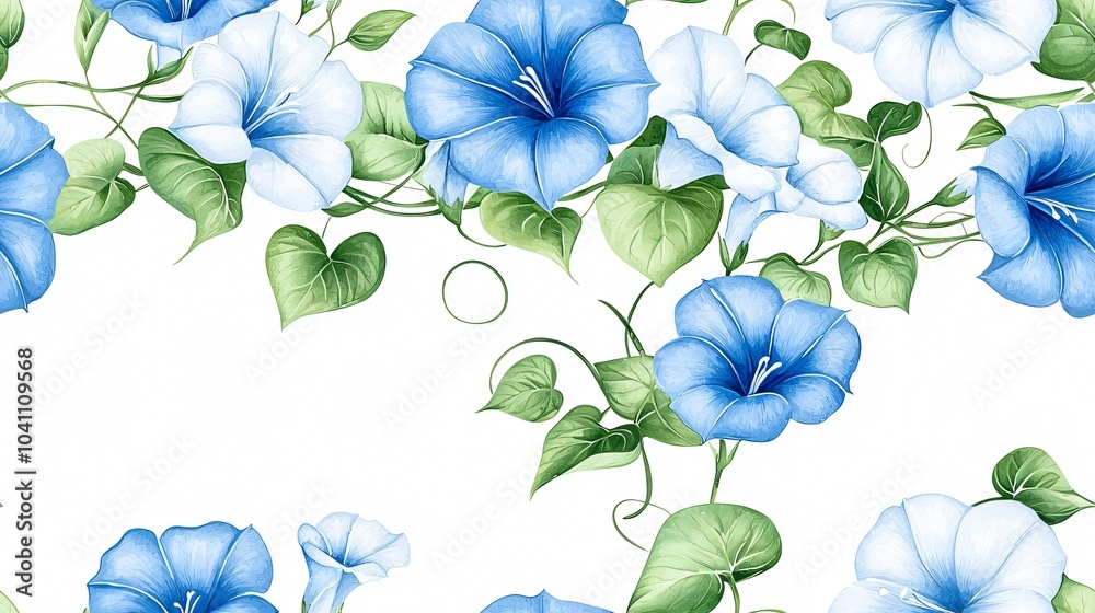 Elegant Blue Floral Design with Lush Green Leaves for Creative Projects