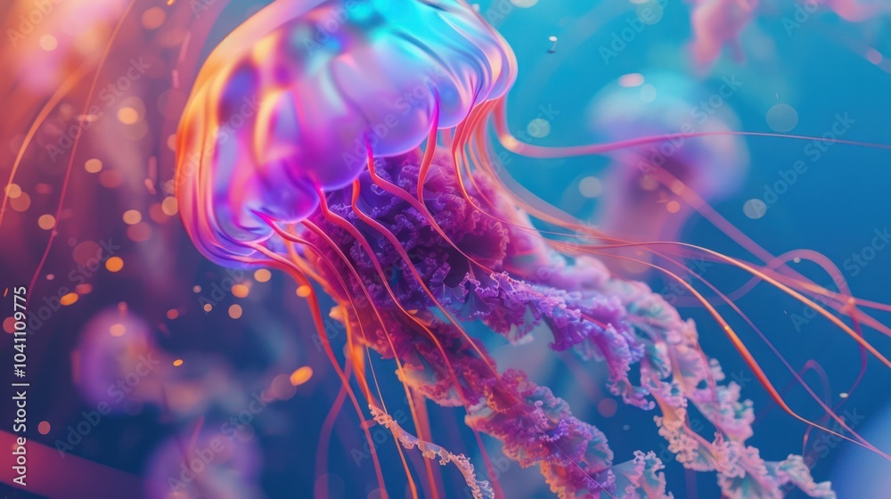 Fototapeta premium Vibrant Jellyfish Underwater