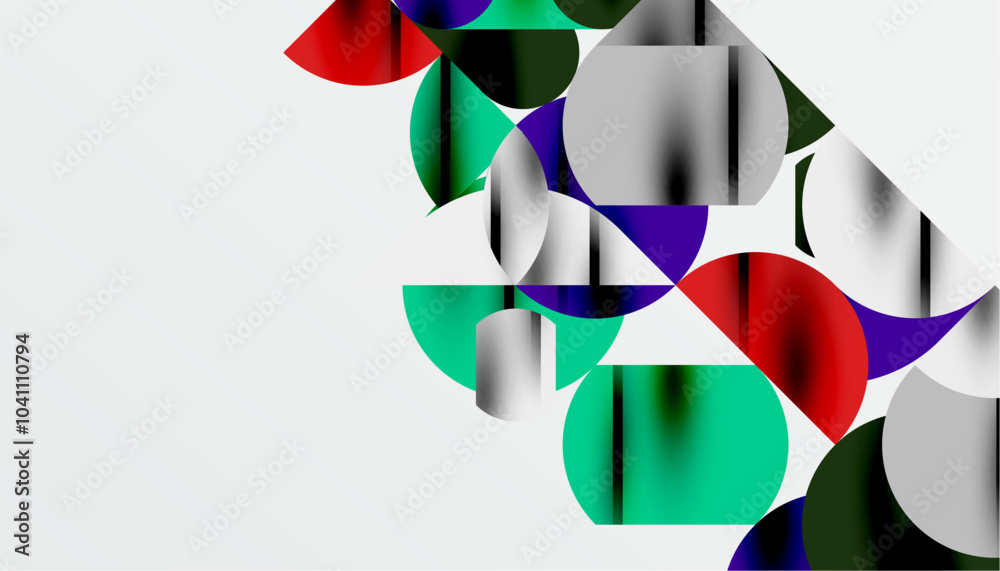 Color beautiful circles, semi circles, squares and round triangles. Geometric mosaic style pattern abstract background for wallpaper, banner, backdrop, card, book Illustration, landing page Color beautiful circles, semi circles, squares and round triangles. Geometric mosaic style pattern abstract background for wallpaper, banner, backdrop, card, book Illustration, landing page