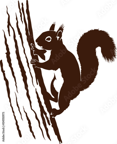 Silhouette of a squirrel climbing a tree, vector