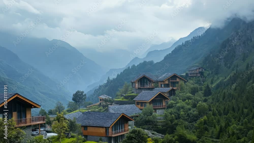 Modern village villa on green high mountain Modern village villa on green high mountain