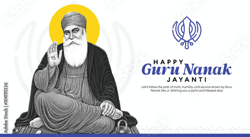 Guru Nanak Jayanti Sikh Religious Celebration with Guru Nanak Illustration