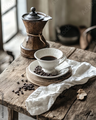 Wallpaper Mural Gourmet Coffee Set on Rustic Wooden Table Torontodigital.ca