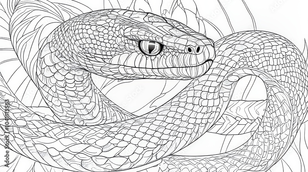 This detailed illustration of a cobra snake is perfect for adult coloring books, stress relief, or tattoo designs. The intricate black and white lines create a lace-like pattern. This detailed illustration of a cobra snake is perfect for adult coloring books, stress relief, or tattoo designs. The intricate black and white lines create a lace-like pattern.
