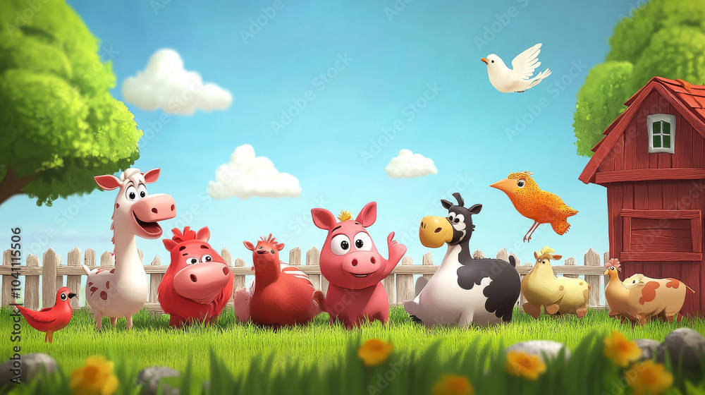 A set of fun, colorful cartoon farm animals. A set of fun, colorful cartoon farm animals.