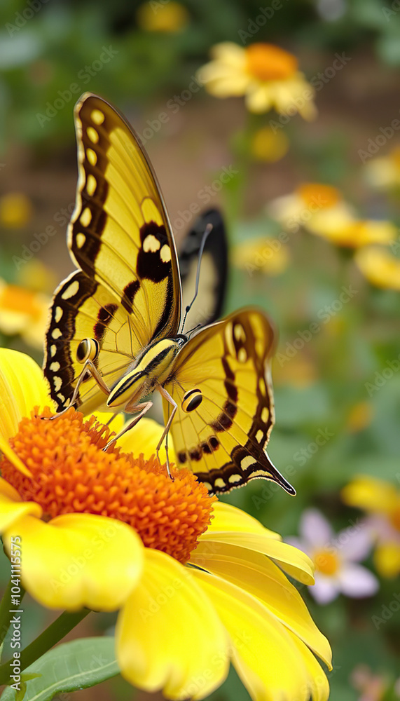 butterfly on yellow flower butterfly on yellow flower