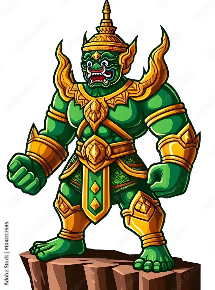 Giant, Demon, Fierce green warrior wearing a traditional demon mask, wearing golden armor, and the character represents strength and determination, and looks mysterious.
The fierce green warrior weari Giant, Demon, Fierce green warrior wearing a traditional demon mask, wearing golden armor, and the character represents strength and determination, and looks mysterious.
The fierce green warrior weari
