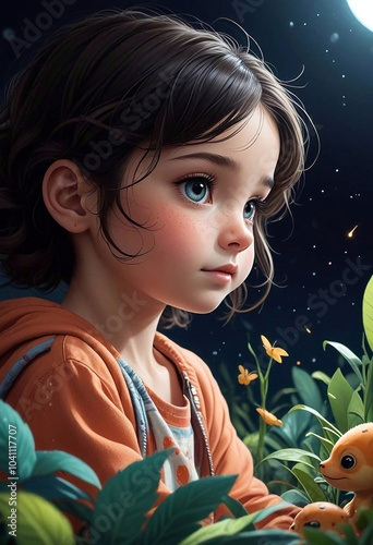 Children's illustration of cartoon girl close up