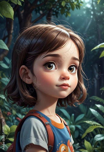 Children's illustration of cartoon girl close up	