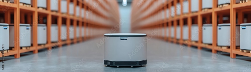 Supply chain robots coordinating delivery routes in a futuristic warehouse, home delivery concept