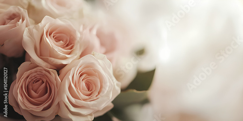 Bouquet of pink roses with green leaves