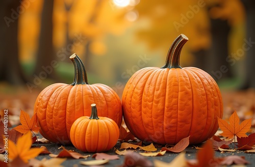 Bright Orange Pumpkin for Colorful Autumn Leaves