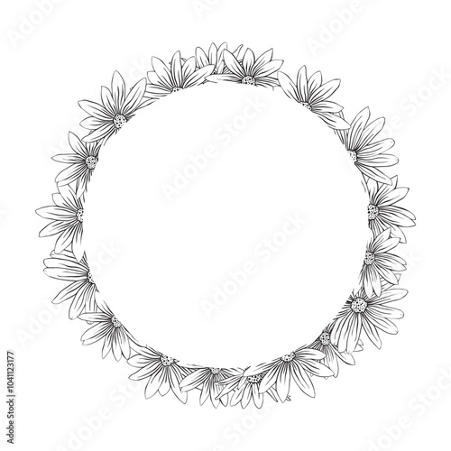 Hand drawn composition of Jerusalem artichoke flower. Round frame of Jerusalem artichoke flower for card design.