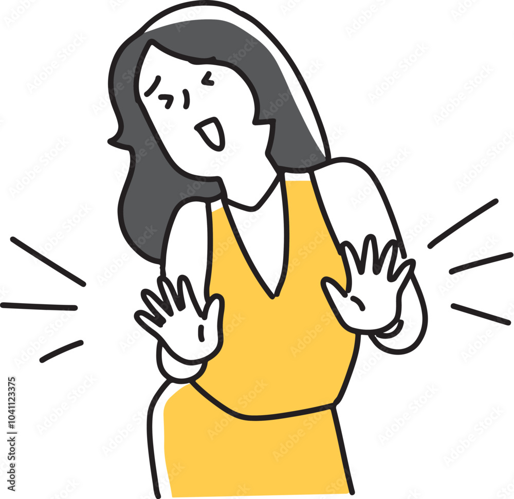 笑顔で小さく否定する女性