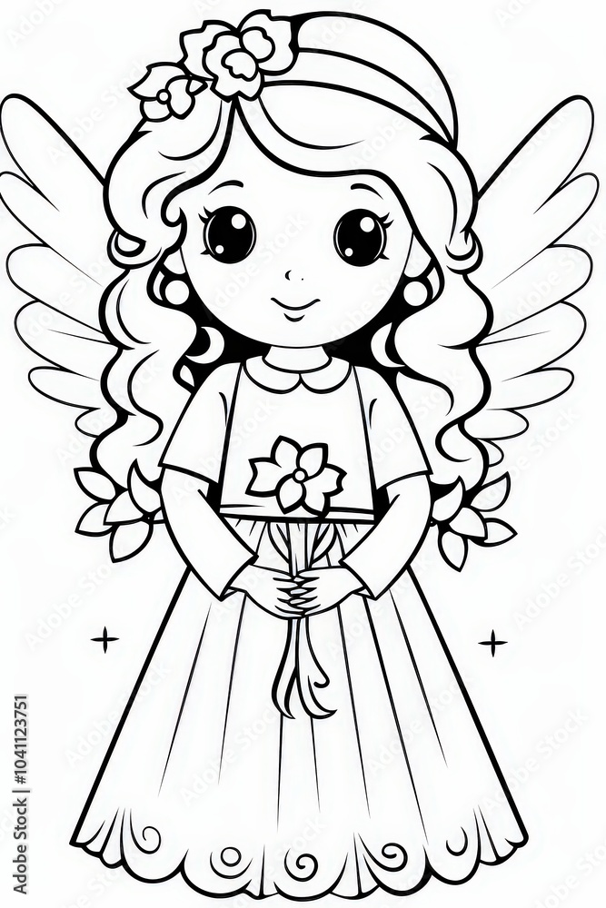 Fototapeta premium Coloring Page with Christmas magic angel.