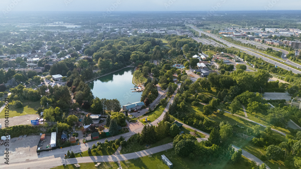 Fototapeta premium Drone aerial view of Laval the suburb of Montreal. Quebec , Canada.