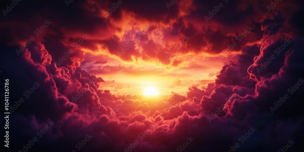 Naklejka premium Vibrant sunset and twilight sky showcasing stunning natural colors, Colorful sunset and evening sky displaying beautiful natural hues