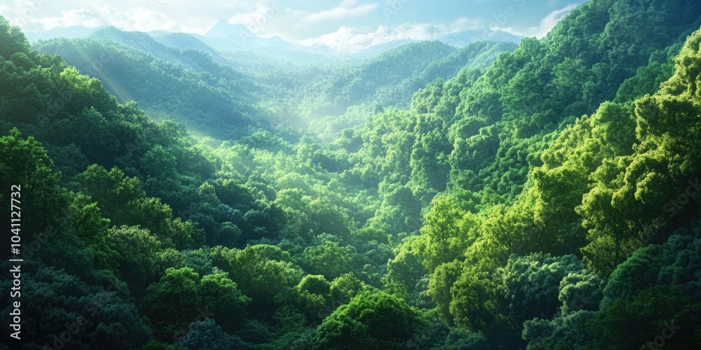 Scenic forest view showcasing lush greenery and natural beauty, Lush green forest landscape with natural beauty