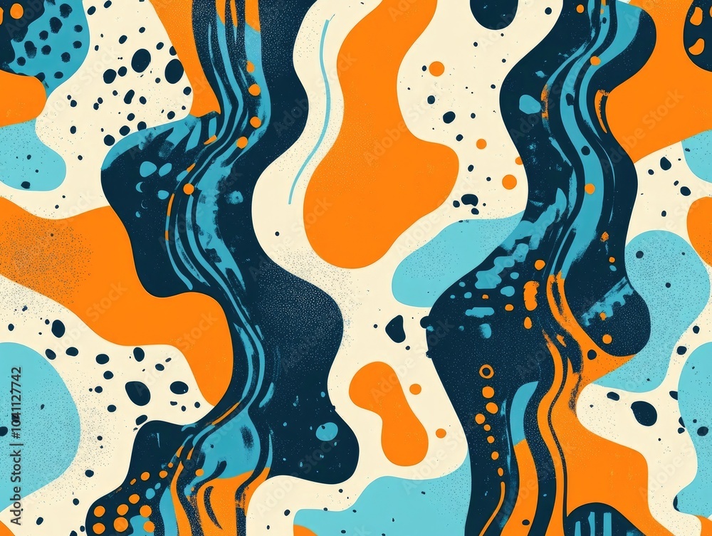 Elegant Memphis style wallpaper featuring azure and orange hues with geometric contours and wavy lines set against a backdrop of overlapping abstract shapes and color blends Elegant Memphis style wallpaper featuring azure and orange hues with geometric contours and wavy lines set against a backdrop of overlapping abstract shapes and color blends