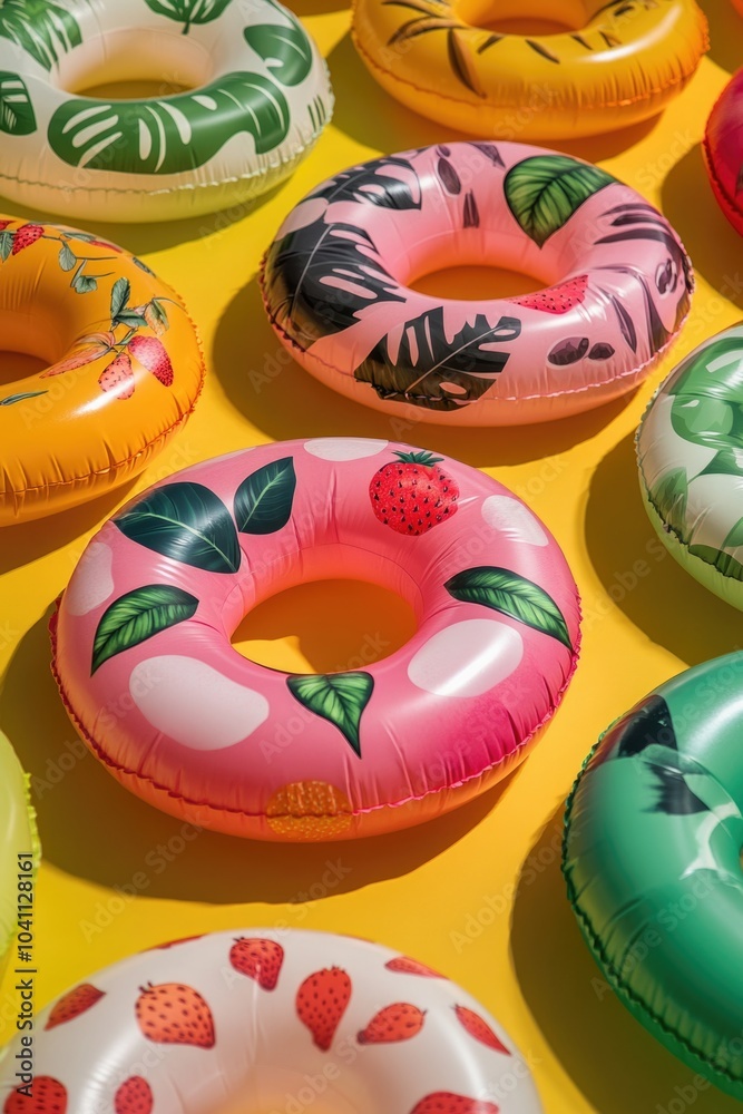 A collection of colorful inflatable characters and shapes arranged on a flat surface, great for parties and celebrations A collection of colorful inflatable characters and shapes arranged on a flat surface, great for parties and celebrations