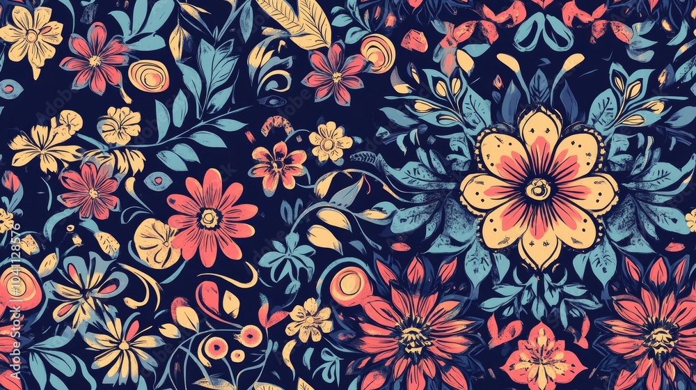 Background texture featuring a floral theme in various colors Abstract ethnic seamless pattern with tribal art and vintage floral design Background texture featuring a floral theme in various colors Abstract ethnic seamless pattern with tribal art and vintage floral design