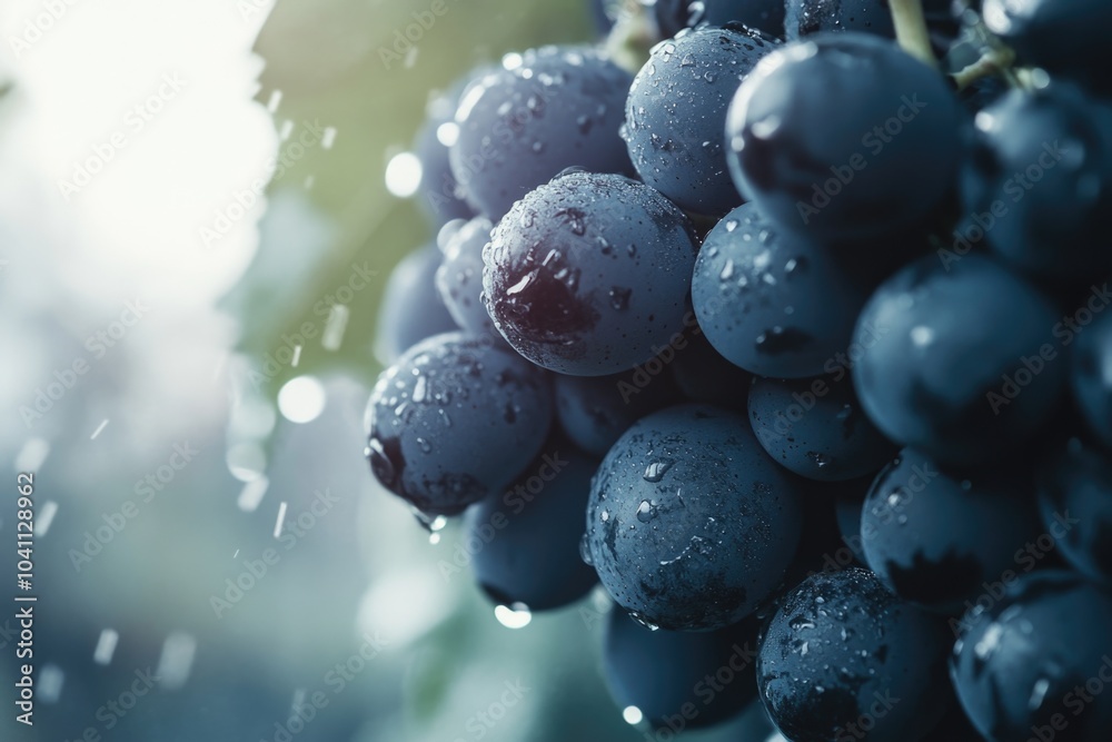 A bunch of fresh grapes hanging from a vine A bunch of fresh grapes hanging from a vine