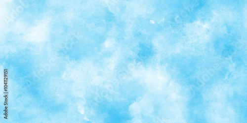 Creative vintage light sky blue background with various clouds and fogg, Watercolor stain with hand paint pattern on blue canvas, natural cloudy watercolor abstract painting background.