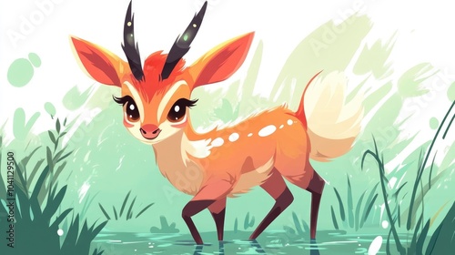 The Lechwe is an antelope species that inhabits wetland areas of central Africa photo