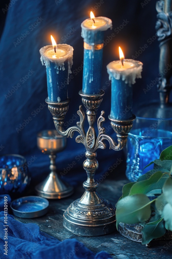 A group of candles sit atop a table A group of candles sit atop a table