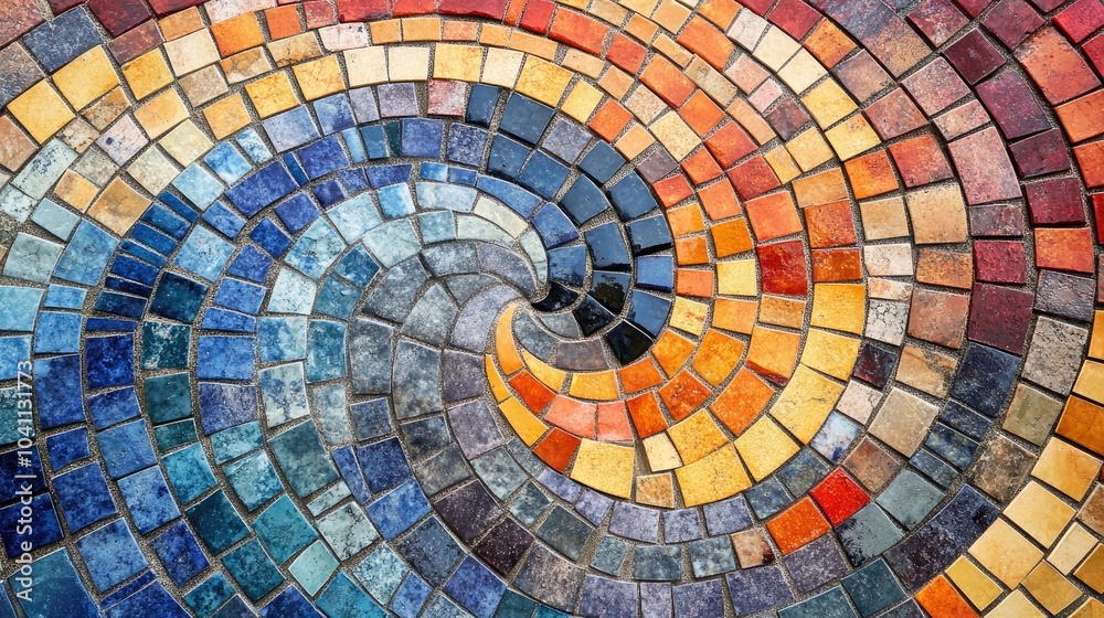 Fototapeta premium Illustration of abstract mosaic patterns resembling a kaleidoscope showcasing decorative textures with colorful finishes on floors and walls made from mosaic materials