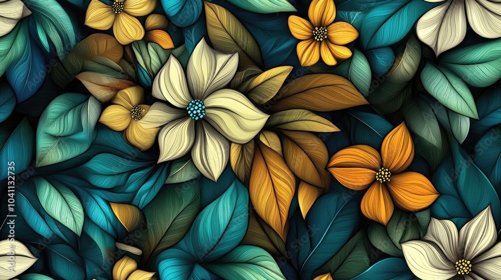 Abstract illustration featuring a blend of flowers and leaves for design purposes Abstract illustration featuring a blend of flowers and leaves for design purposes