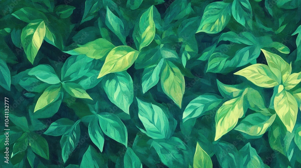 Oil painting depicting lush green leaves in a garden ideal for spring backgrounds showcasing nature s beauty and ecological themes Perfect for wallpaper or cover page use Oil painting depicting lush green leaves in a garden ideal for spring backgrounds showcasing nature s beauty and ecological themes Perfect for wallpaper or cover page use