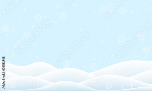 Snow border podium, 3d vector background. Winter snow mountain sale banner. Pile snowdrift cap on realistic ground. Pastel landscape with snowy flakes drop. White ice hill, wavy mound scene frame