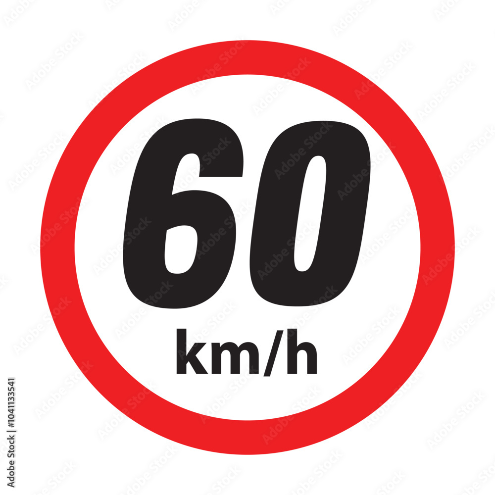 Speed limit 60km round road traffic icon sign flat style design vector illustration set isolated on white background. Circle standard road sign with number kmh in eps 10. Speed limit 60km round road traffic icon sign flat style design vector illustration set isolated on white background. Circle standard road sign with number kmh in eps 10.