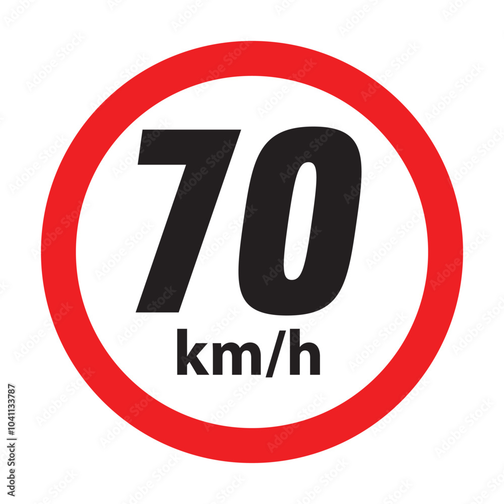 Speed limit 70km round road traffic icon sign flat style design vector illustration set isolated on white background. Circle standard road sign with number kmh in eps 10. Speed limit 70km round road traffic icon sign flat style design vector illustration set isolated on white background. Circle standard road sign with number kmh in eps 10.