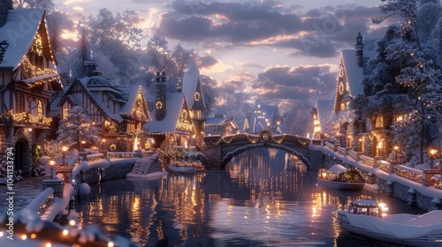 Wallpaper Mural Riverbank Glow: A Riverside Town Illuminated by Reflections Torontodigital.ca