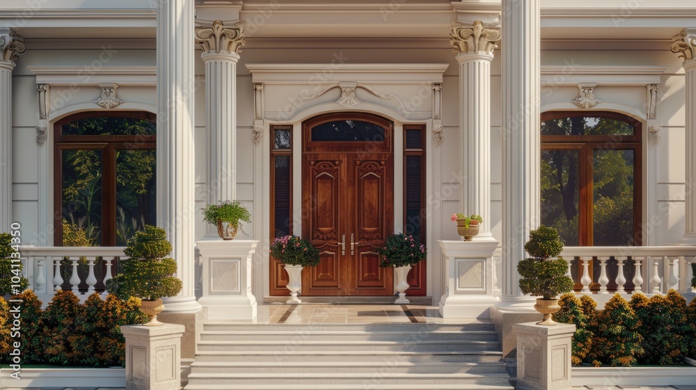 Fototapeta premium A classic suburban home with a wooden front door