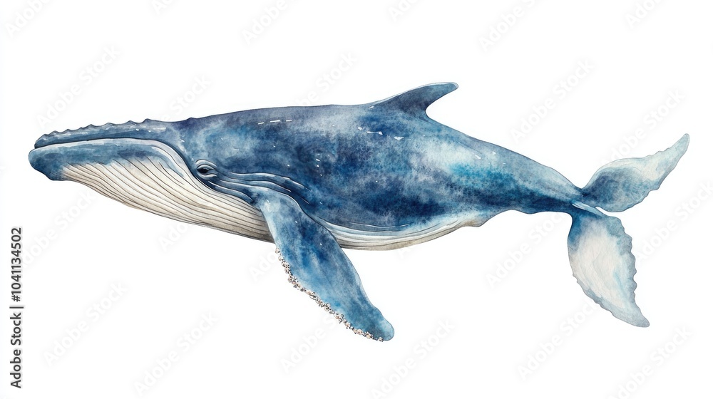 Fototapeta premium Blue Whale illustration in watercolor on a white background