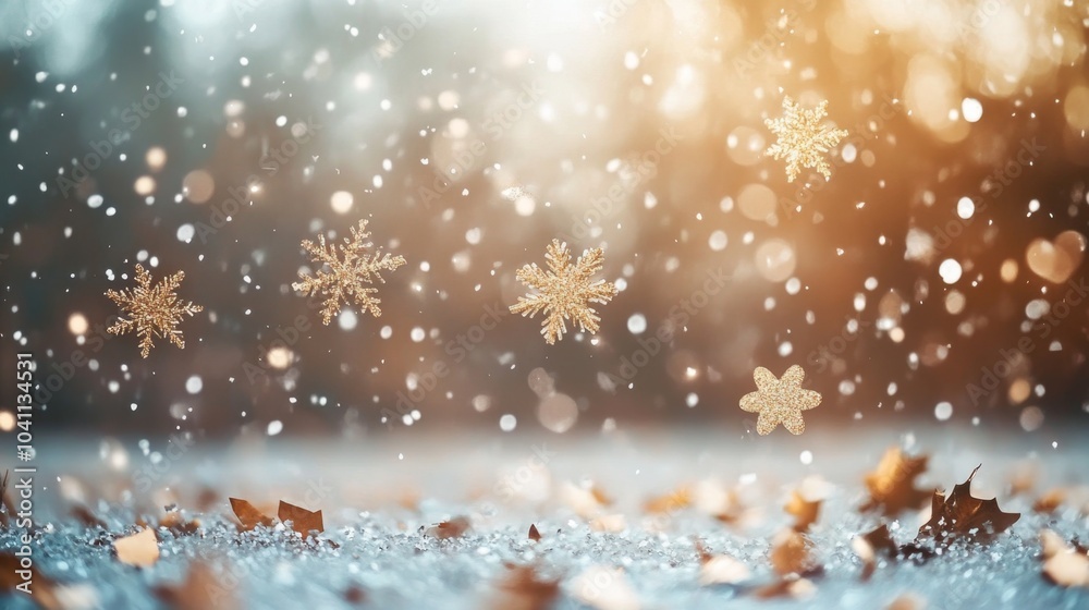 Dreamy Winter Scene with Falling Snowflakes