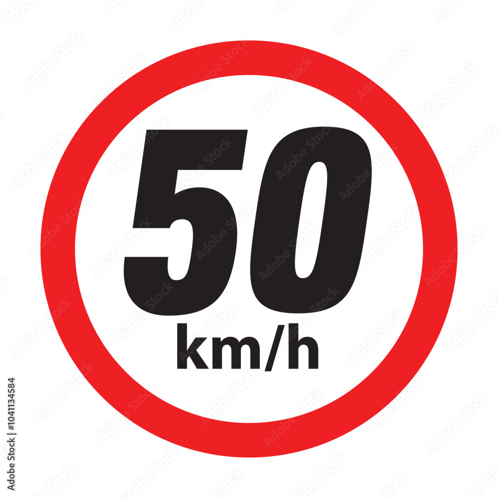 Speed limit 50km round road traffic icon sign flat style design vector illustration set isolated on white background. Circle standard road sign with number kmh in eps 10. Speed limit 50km round road traffic icon sign flat style design vector illustration set isolated on white background. Circle standard road sign with number kmh in eps 10.