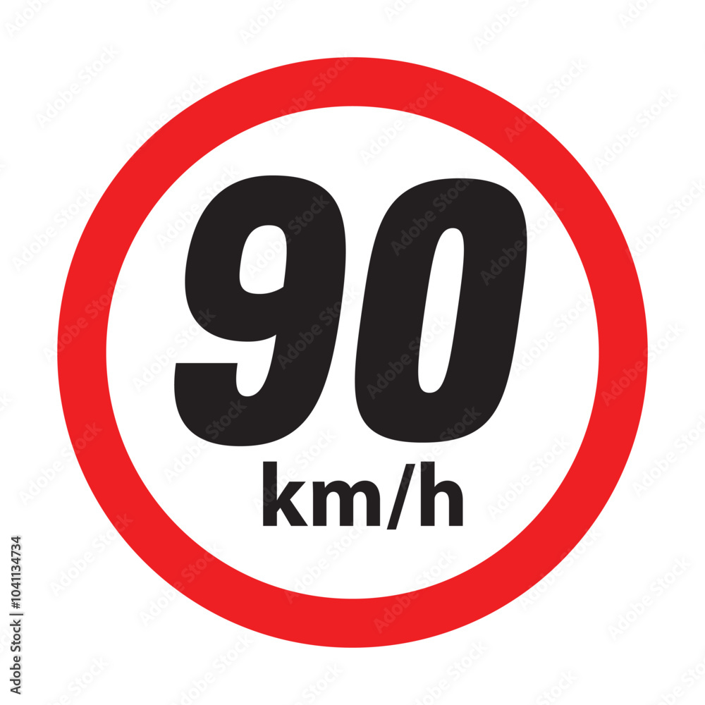 Speed limit 90km round road traffic icon sign flat style design vector illustration set isolated on white background. Circle standard road sign with number kmh in eps 10. Speed limit 90km round road traffic icon sign flat style design vector illustration set isolated on white background. Circle standard road sign with number kmh in eps 10.