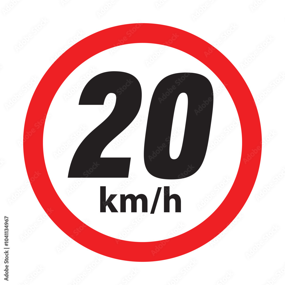 Speed limit 20km round road traffic icon sign flat style design vector illustration set isolated on white background. Circle standard road sign with number kmh in eps 10. Speed limit 20km round road traffic icon sign flat style design vector illustration set isolated on white background. Circle standard road sign with number kmh in eps 10.