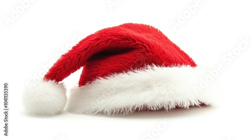 Red Santa Claus hat isolated on a white background perfect for winter holiday and festive Christmas and New Year celebrations