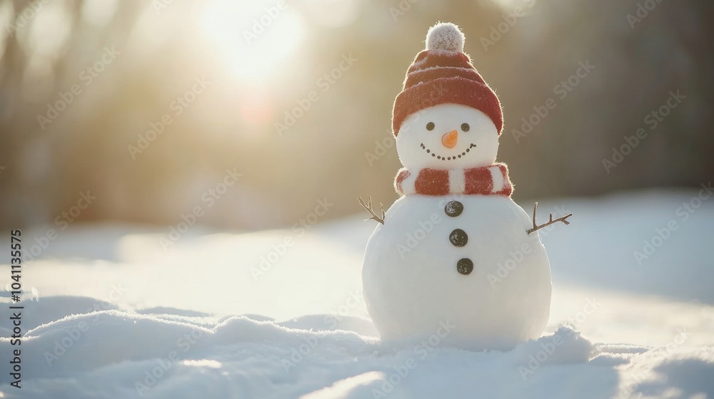 Obraz premium Joyful Snowman Smiling in a Dreamy Winter Scene