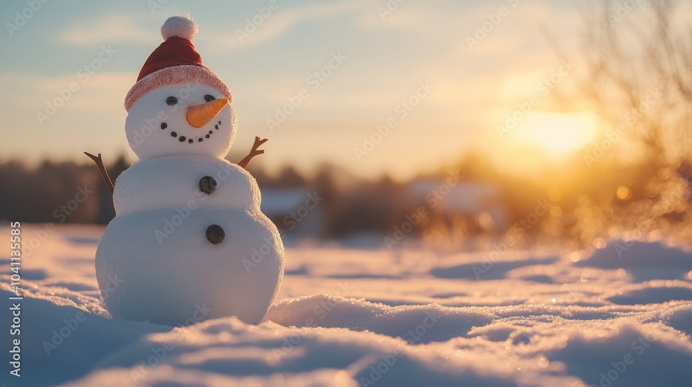 Obraz premium Joyful Snowman Smiling in a Dreamy Winter Scene